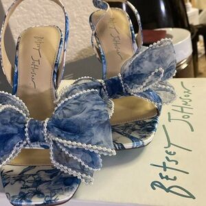Betsey Johnson Blue Floral Heels with Bow